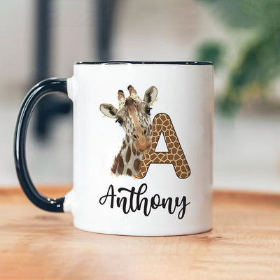 Personalized Giraffe Coffee Mug - Custom Initial Mug, Unique Birthday Gift for Her, Giraffe Lover's Special Gift,