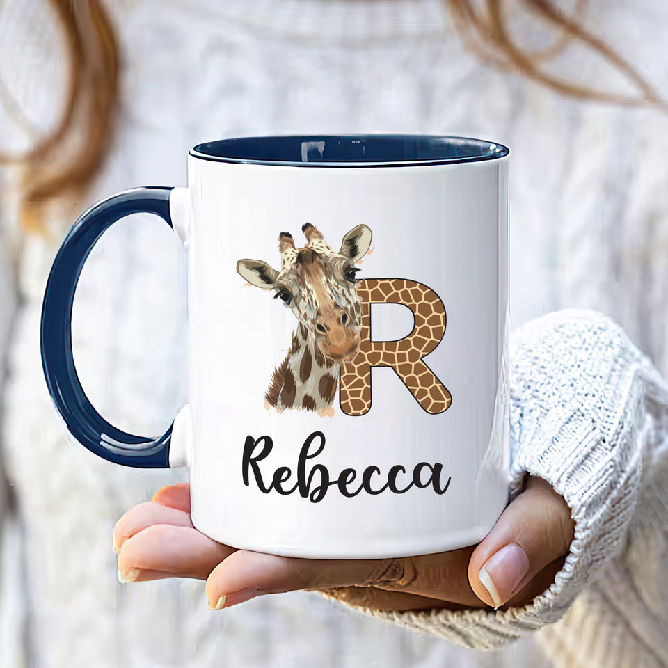 Personalized Giraffe Coffee Mug - Custom Initial Mug, Unique Birthday Gift for Her, Giraffe Lover's Special Gift,