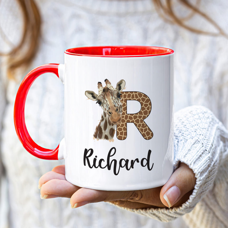 Personalized Giraffe Coffee Mug - Custom Initial Mug, Unique Birthday Gift for Her, Giraffe Lover's Special Gift,