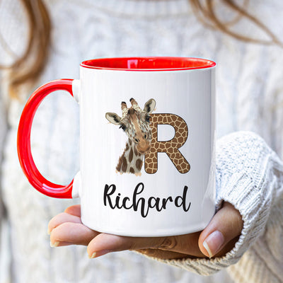 Personalized Giraffe Coffee Mug - Custom Initial Mug, Unique Birthday Gift for Her, Giraffe Lover's Special Gift,