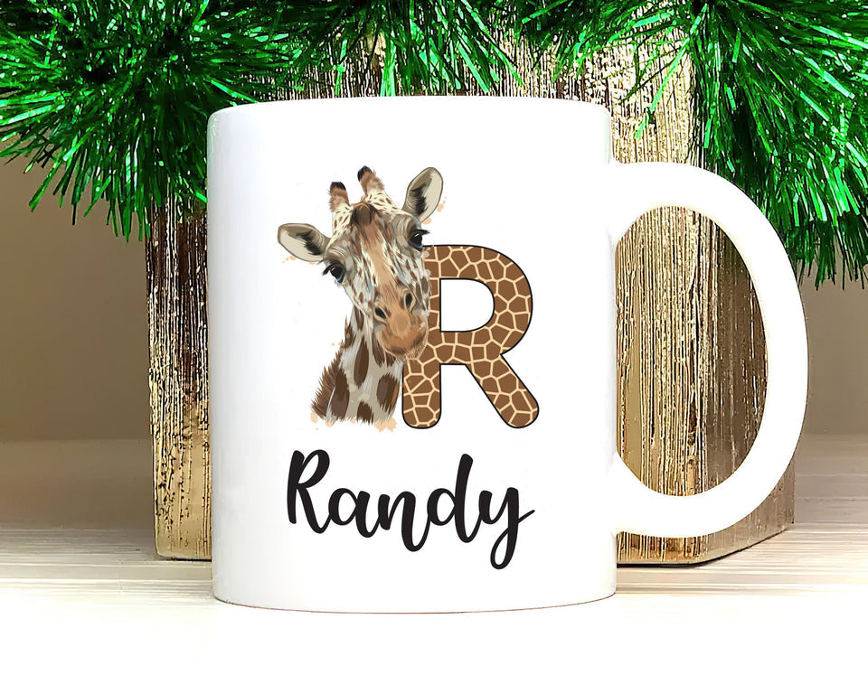 Personalized Giraffe Coffee Mug - Custom Initial Mug, Unique Birthday Gift for Her, Giraffe Lover's Special Gift,