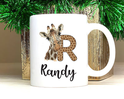 Personalized Giraffe Coffee Mug - Custom Initial Mug, Unique Birthday Gift for Her, Giraffe Lover's Special Gift,