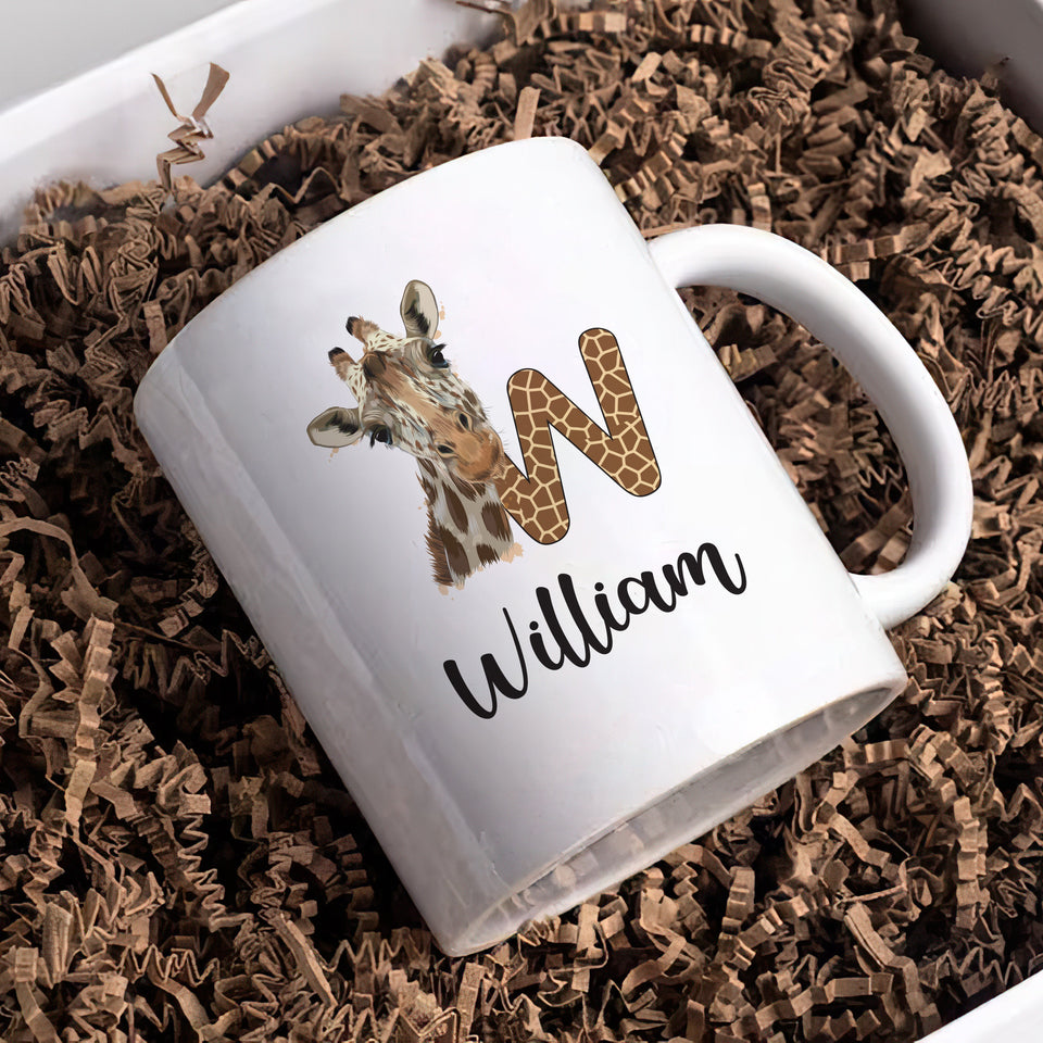 Personalized Giraffe Coffee Mug - Custom Initial Mug, Unique Birthday Gift for Her, Giraffe Lover's Special Gift,