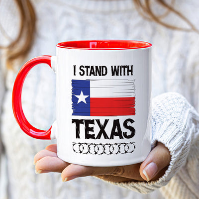 I Stand with Texas Coffee Mug, Support Texas Mug, Barbed Wire Patriotic Cup