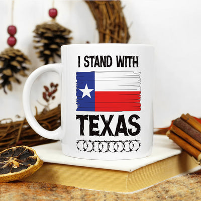 I Stand with Texas Coffee Mug, Support Texas Mug, Barbed Wire Patriotic Cup