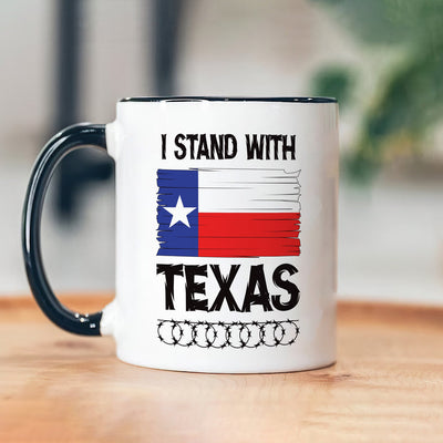 I Stand with Texas Coffee Mug, Support Texas Mug, Barbed Wire Patriotic Cup