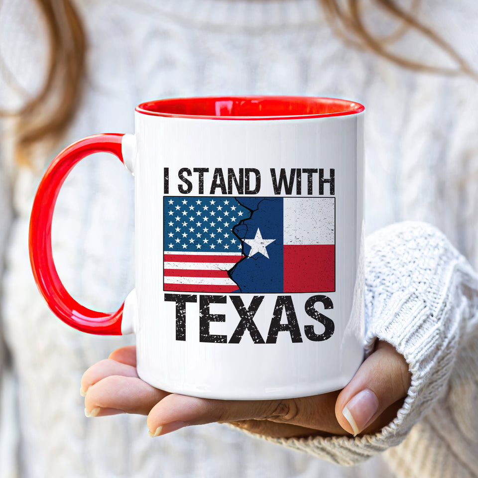 I Stand with Texas Coffee Mug, Support Texas Mug, Barbed Wire Patriotic Cup