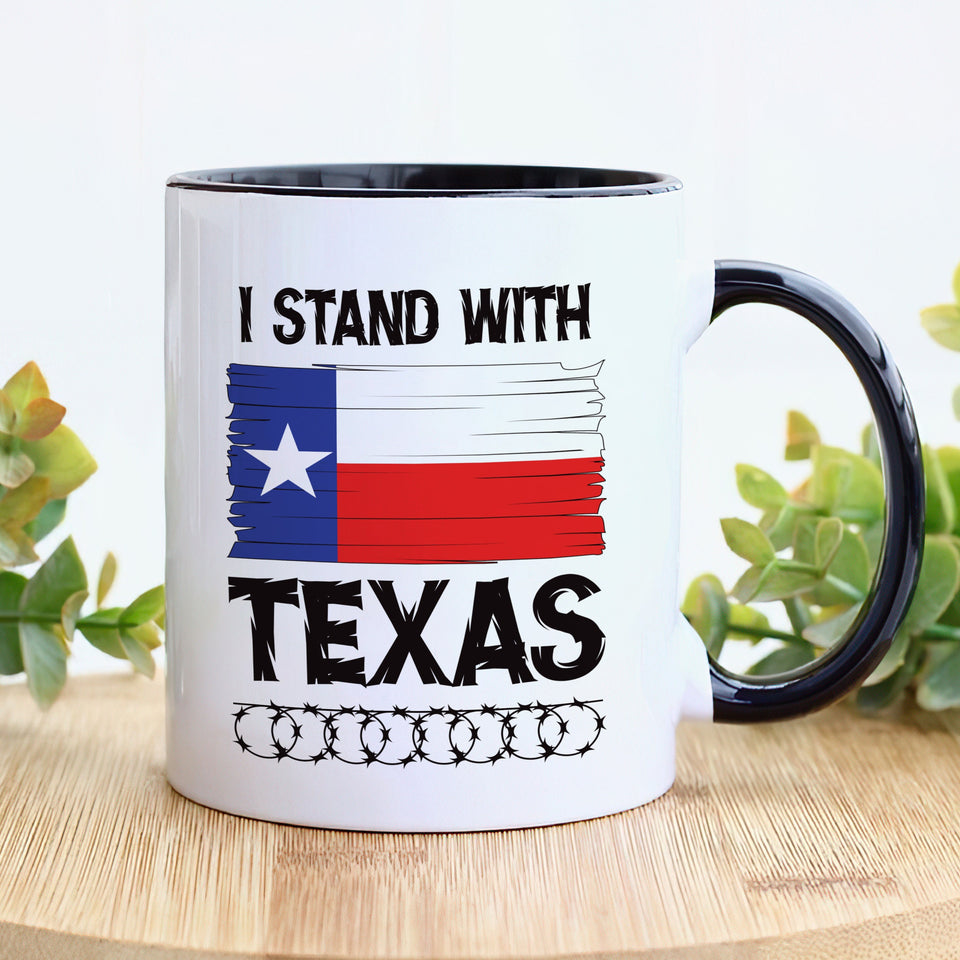 I Stand with Texas Coffee Mug, Support Texas Mug, Barbed Wire Patriotic Cup