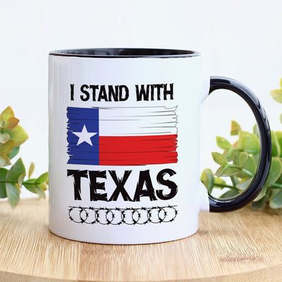 I Stand with Texas Coffee Mug, Support Texas Mug, Barbed Wire Patriotic Cup