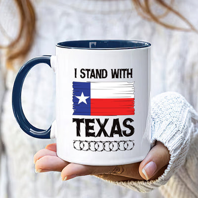 I Stand with Texas Coffee Mug, Support Texas Mug, Barbed Wire Patriotic Cup