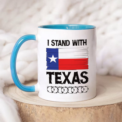 I Stand with Texas Coffee Mug, Support Texas Mug, Barbed Wire Patriotic Cup