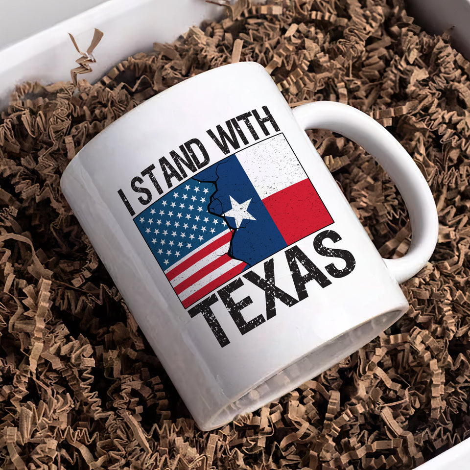 I Stand with Texas Coffee Mug, Support Texas Mug, Barbed Wire Patriotic Cup