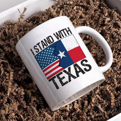 I Stand with Texas Coffee Mug, Support Texas Mug, Barbed Wire Patriotic Cup