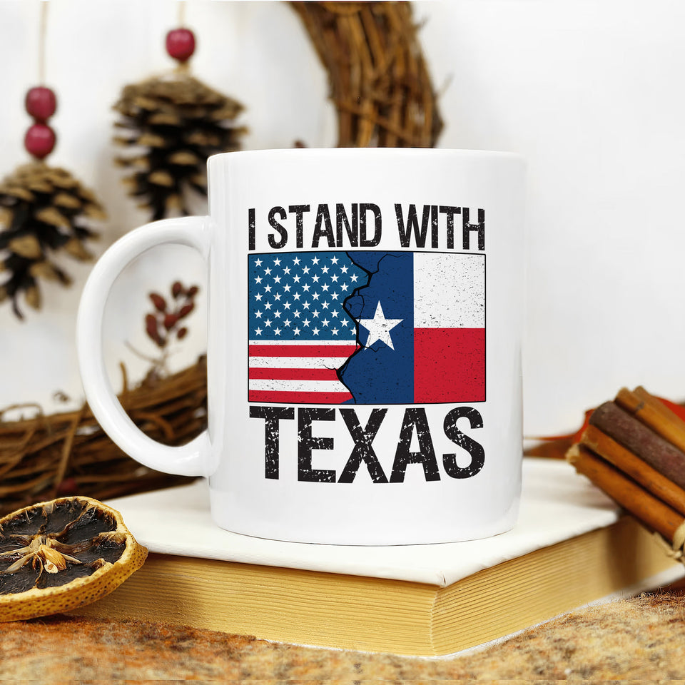 I Stand with Texas Coffee Mug, Support Texas Mug, Barbed Wire Patriotic Cup
