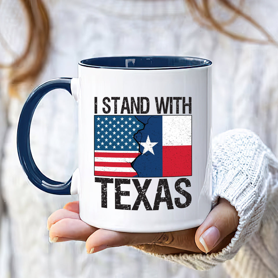 I Stand with Texas Coffee Mug, Support Texas Mug, Barbed Wire Patriotic Cup