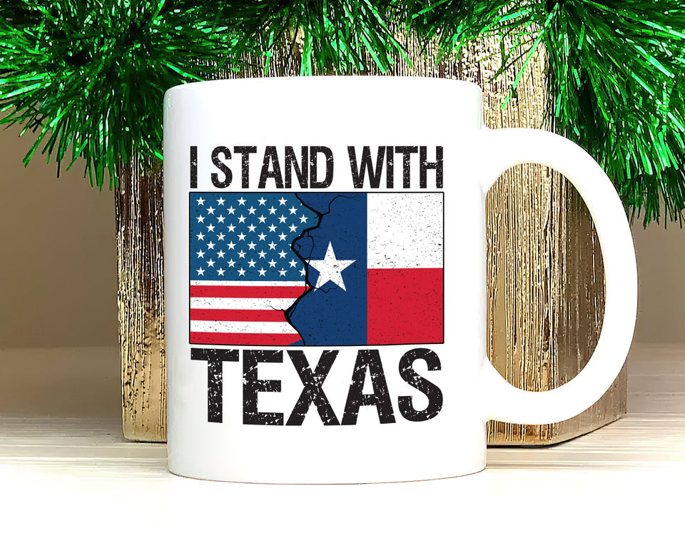 I Stand with Texas Coffee Mug, Support Texas Mug, Barbed Wire Patriotic Cup