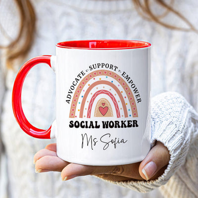 Personalized Social Work Mug, Custom Name Rainbow Social Worker Coffee Mug, Social Worker Life, Social Worker Gift
