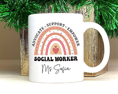 Personalized Social Work Mug, Custom Name Rainbow Social Worker Coffee Mug, Social Worker Life, Social Worker Gift
