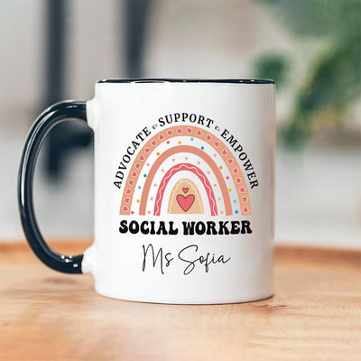 Personalized Social Work Mug, Custom Name Rainbow Social Worker Coffee Mug, Social Worker Life, Social Worker Gift