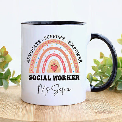 Personalized Social Work Mug, Custom Name Rainbow Social Worker Coffee Mug, Social Worker Life, Social Worker Gift
