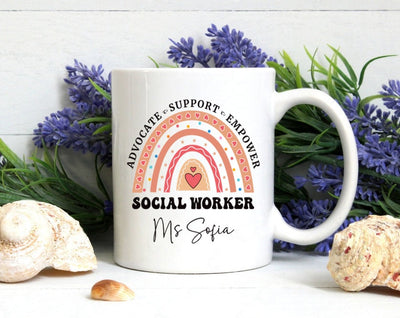 Personalized Social Work Mug, Custom Name Rainbow Social Worker Coffee Mug, Social Worker Life, Social Worker Gift