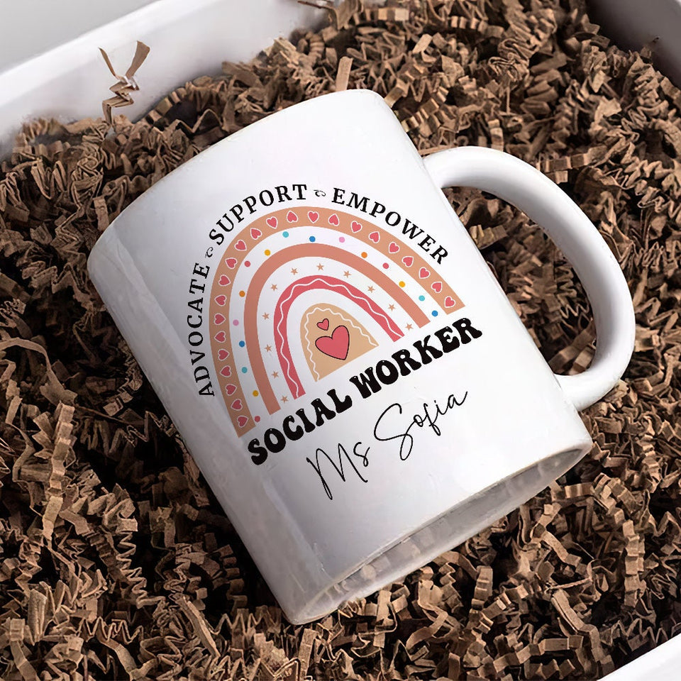 Personalized Social Work Mug, Custom Name Rainbow Social Worker Coffee Mug, Social Worker Life, Social Worker Gift