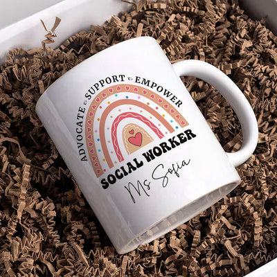Personalized Social Work Mug, Custom Name Rainbow Social Worker Coffee Mug, Social Worker Life, Social Worker Gift