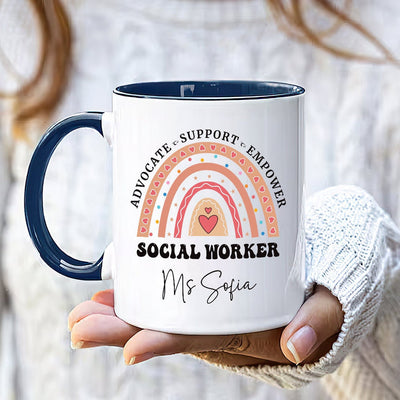Personalized Social Work Mug, Custom Name Rainbow Social Worker Coffee Mug, Social Worker Life, Social Worker Gift