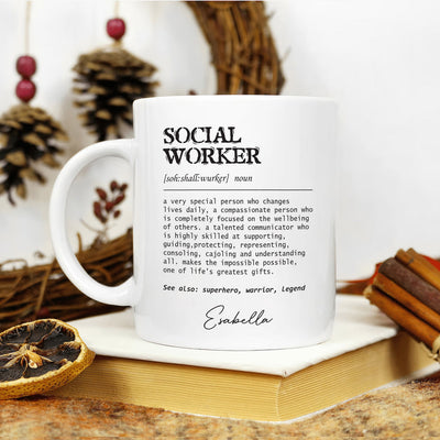 Personalized Social Worker Definition Mug, Custom Name Social Worker Coffee Mug, Social Worker Life