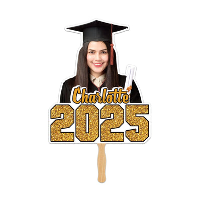 Custom Face Fans With Wooden Handle, Graduation Head