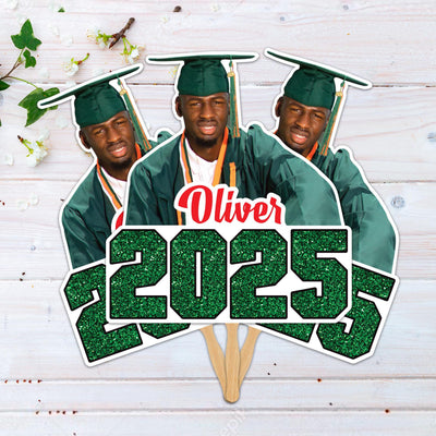 Custom Face Fans With Wooden Handle, Graduation Head