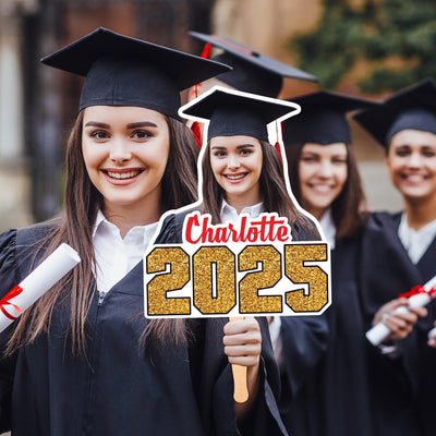 Custom Face Fans With Wooden Handle, Graduation Head