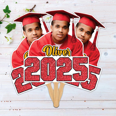 Custom Face Fans With Wooden Handle, Graduation Head