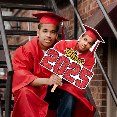 Custom Face Fans With Wooden Handle, Graduation Head