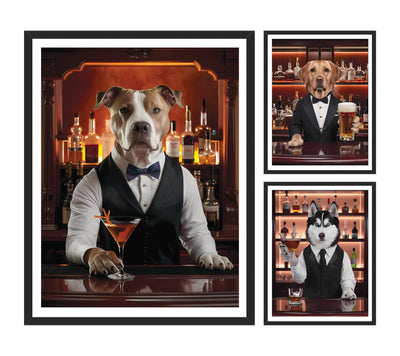 Personalized Pet Portrait Painting, Bartender Dog Artwork from Photo, Custom Gift for Dog Dad