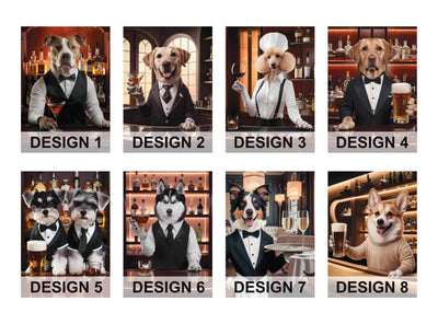 Personalized Pet Portrait Painting, Bartender Dog Artwork from Photo, Custom Gift for Dog Dad