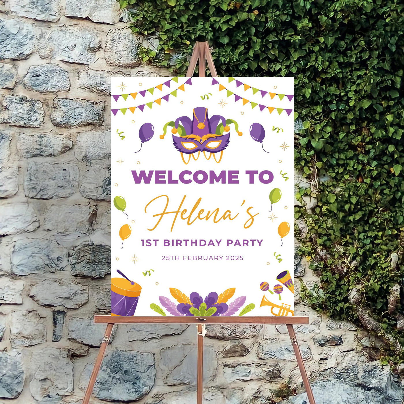 Mardi Gras Birthday Foam Board Poster Welcome Sign