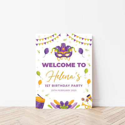 Mardi Gras Birthday Foam Board Poster Welcome Sign