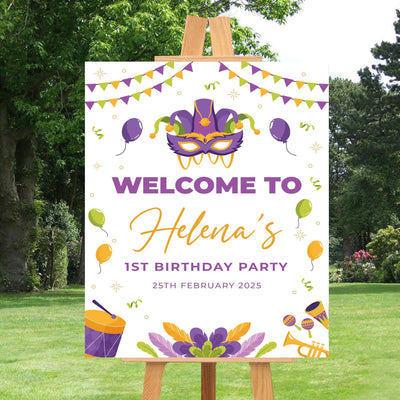 Mardi Gras Birthday Foam Board Poster Welcome Sign