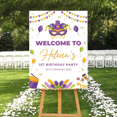 Mardi Gras Birthday Foam Board Poster Welcome Sign