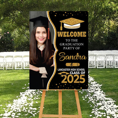 Personalized Graduation Welcome Sign, Custom Class of 2025 Party Sign with Photo