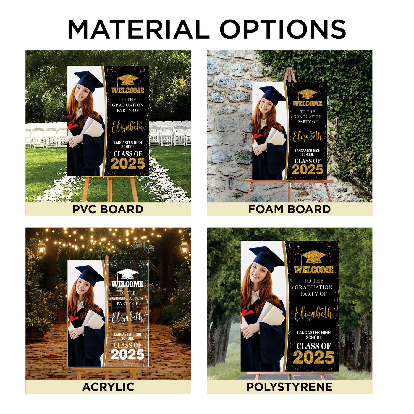 Personalized Graduation Welcome Sign, Custom Class of 2025 Party Sign with Photo