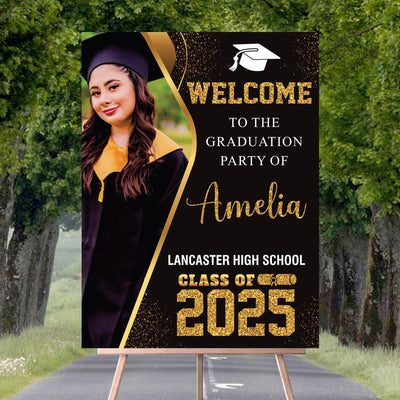 Personalized Graduation Welcome Sign, Custom Class of 2025 Party Sign with Photo