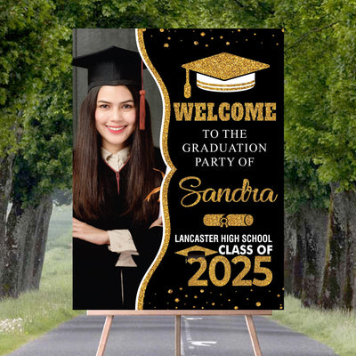 Personalized Graduation Welcome Sign, Custom Class of 2025 Party Sign with Photo