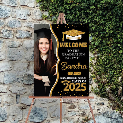 Personalized Graduation Welcome Sign, Custom Class of 2025 Party Sign with Photo