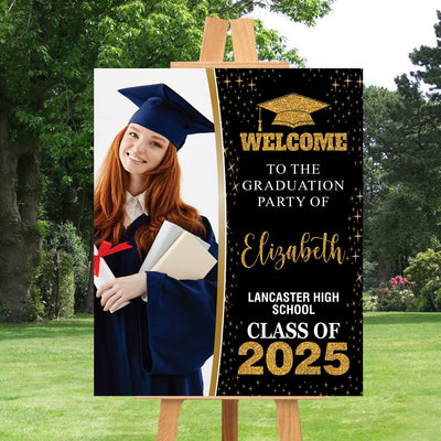 Personalized Graduation Welcome Sign, Custom Class of 2025 Party Sign with Photo