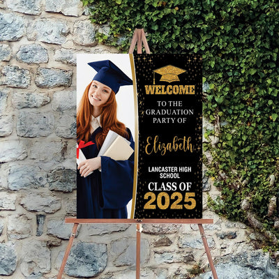 Personalized Graduation Welcome Sign, Custom Class of 2025 Party Sign with Photo
