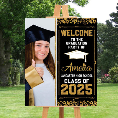 Personalized Graduation Welcome Sign, Custom Class of 2025 Party Sign with Photo