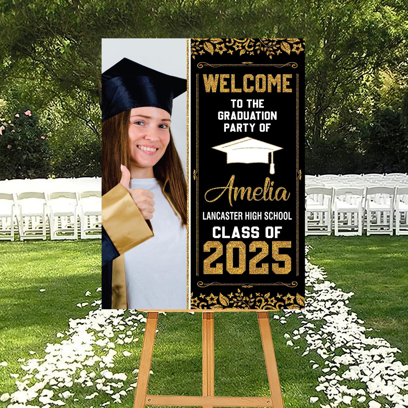 Personalized Graduation Welcome Sign, Custom Class of 2025 Party Sign with Photo