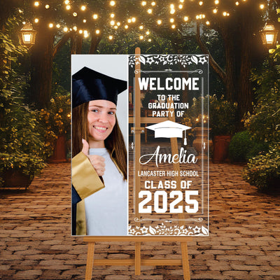 Personalized Graduation Welcome Sign, Custom Class of 2025 Party Sign with Photo